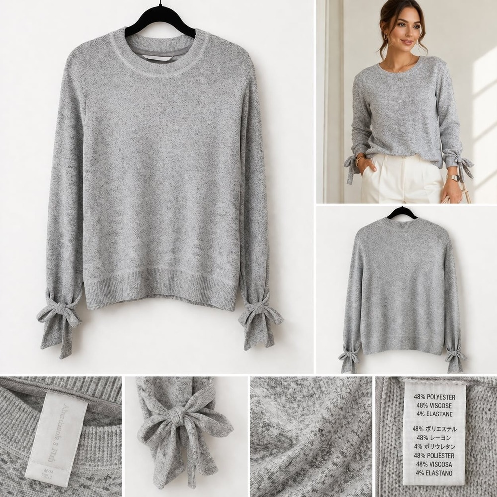 Abercrombie & Fitch Grey Marled Tie-Sleeve Crewneck Top
